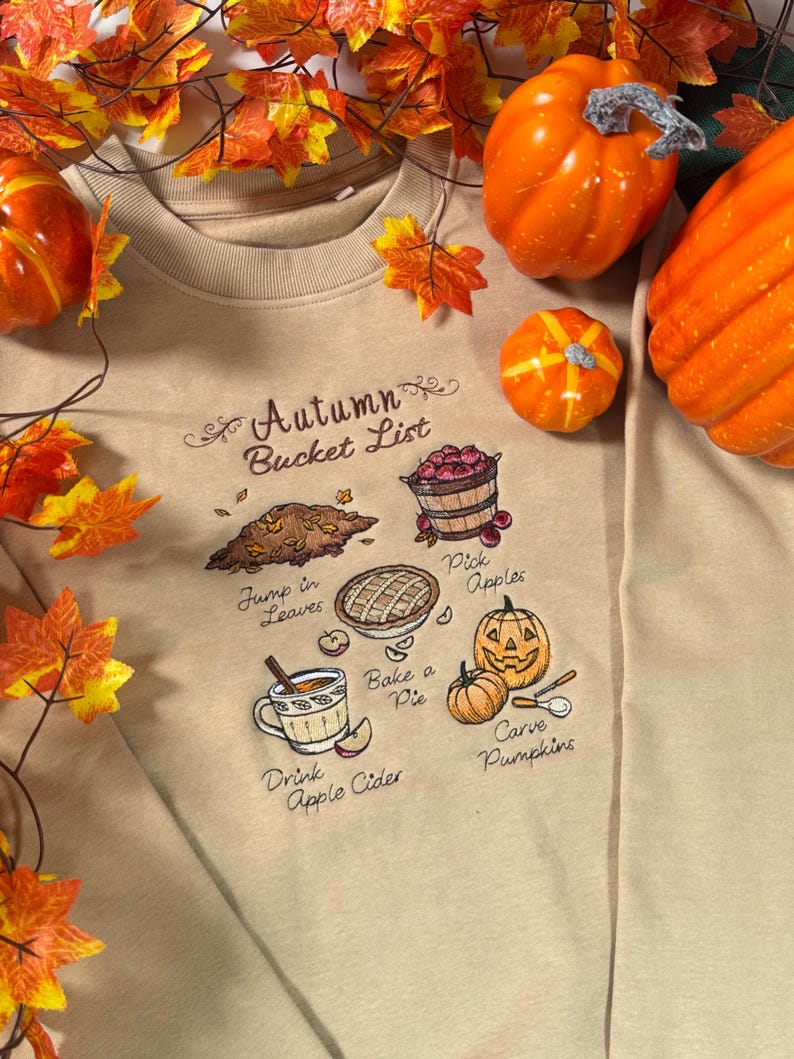 Autumn Bucket List Embroidered Sweatshirt | Autumn and Halloween Jumper | Pumpkin Cosy Season