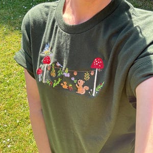Magical Squirrel Party Embroidered T-Shirt | Autumn Fashion | Nature T-shirt | Cute Animals | Embroidered Gifts & Apparel