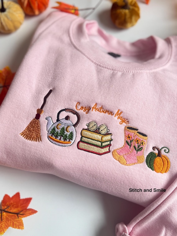 Cosy Autumn Magic Embroidered Sweatshirt | Autumn and Fall Fashion | Autumn Vibes | Embroidered Autumn Jumper