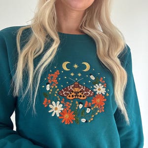 Cosy Cottage Celestial Golden Butterfly Embroidered Sweatshirt | Magical Gifts | Fairy Jumper | Cottage Nature Sweater | Moths & Flowers