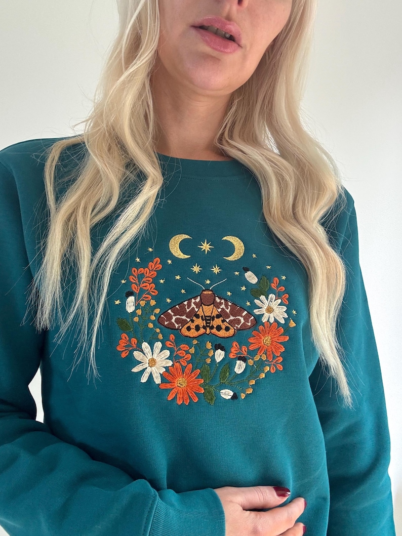 Cosy Cottage Celestial Golden Butterfly Embroidered Sweatshirt | Magical Gifts | Fairy Jumper | Cottage Nature Sweater | Moths & Flowers