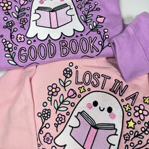 Lost in a Good Book Ghost Embroidered Sweatshirt | Book Club Apparel | Bookish & Bookworm Gifts | Book Club Jumpers | Cute Ghost Sweater