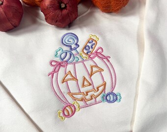 Süßes oder Saures personalisiertes Halloween-Kürbis gesticktes Sweatshirt | Kundenspezifischer Halloween-Pullover für Kinder