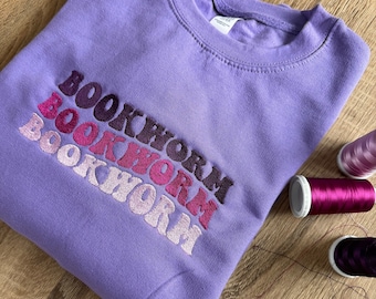 Bookworm Embroidered Sweatshirt | Romance and Fantasy Fiction Gifts | Gifts for Book Lovers | Embroidered Sweater | Bookworm