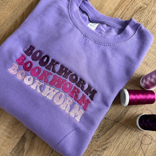 Bookworm Embroidered Sweatshirt | Romance and Fantasy Fiction Gifts | Gifts for Book Lovers | Embroidered Sweater | Bookworm