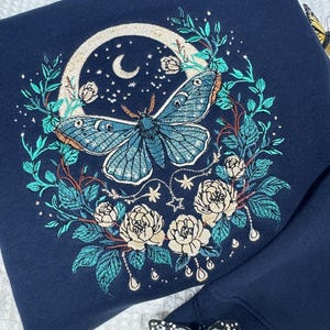 Cottagecore Celestial Moth Premium Embroidered Sweatshirt | Magical Gifts | Fairy Jumper | Nature Sweater