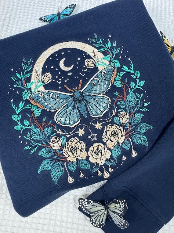 Cottagecore Celestial Moth Premium Embroidered Sweatshirt | Magical Gifts | Fairy Jumper | Nature Sweater