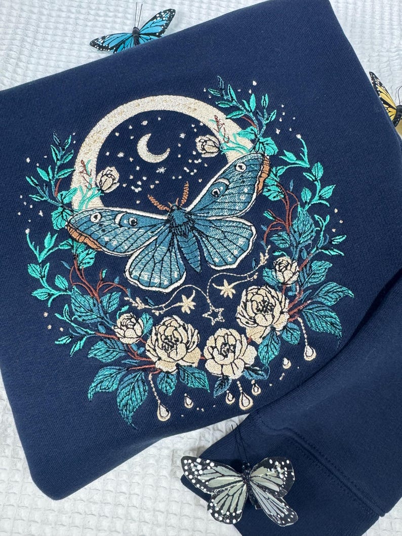 Cottagecore Celestial Moth Premium Embroidered Sweatshirt | Magical Gifts | Fairy Jumper | Nature Sweater
