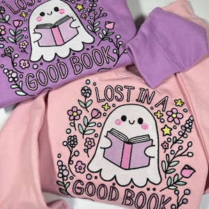 Lost in a Good Book Ghost Embroidered Sweatshirt | Book Club Apparel | Bookish & Bookworm Gifts | Book Club Jumpers | Cute Ghost Sweater