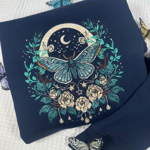 Cottagecore Celestial Moth Premium Embroidered Sweatshirt | Magical Gifts | Fairy Jumper | Nature Sweater