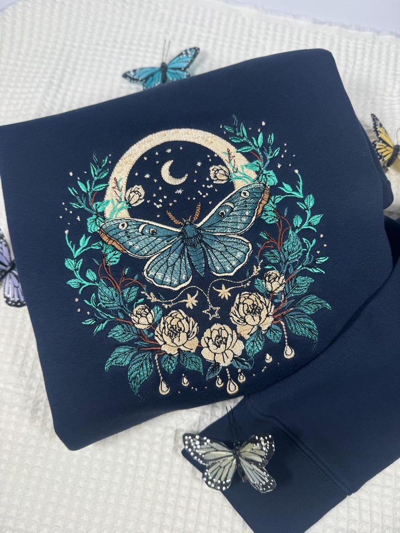 Cottagecore Celestial Moth Premium Embroidered Sweatshirt | Magical Gifts | Fairy Jumper | Nature Sweater