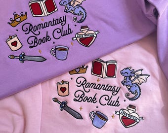 Romantasy Book Club Embroidered Sweatshirt | Fantasy Romance Apparel | Bookish & Bookworm Gifts | Cute Dragons | Book Club Jumpers