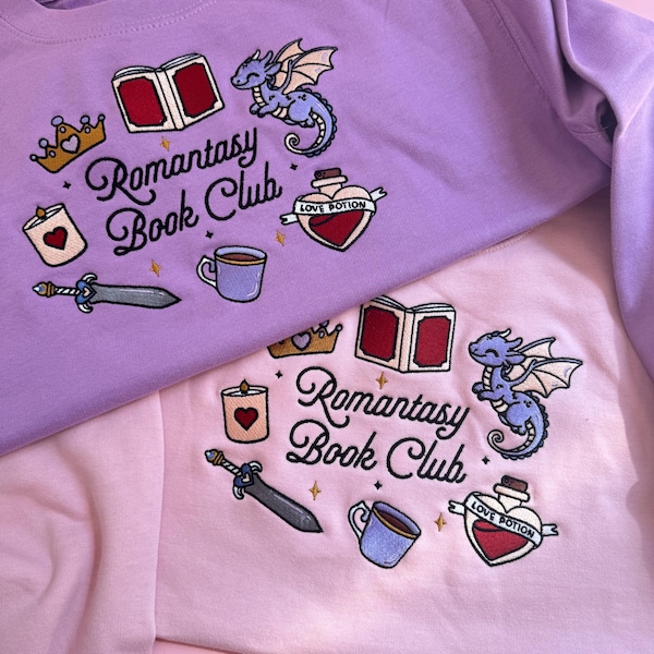Romantasy Book Club Embroidered Sweatshirt | Fantasy Romance Apparel | Bookish & Bookworm Gifts | Cute Dragons | Book Club Jumpers