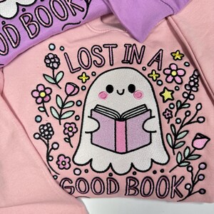 Lost in a Good Book Ghost Embroidered Sweatshirt | Book Club Apparel | Bookish & Bookworm Gifts | Book Club Jumpers | Cute Ghost Sweater