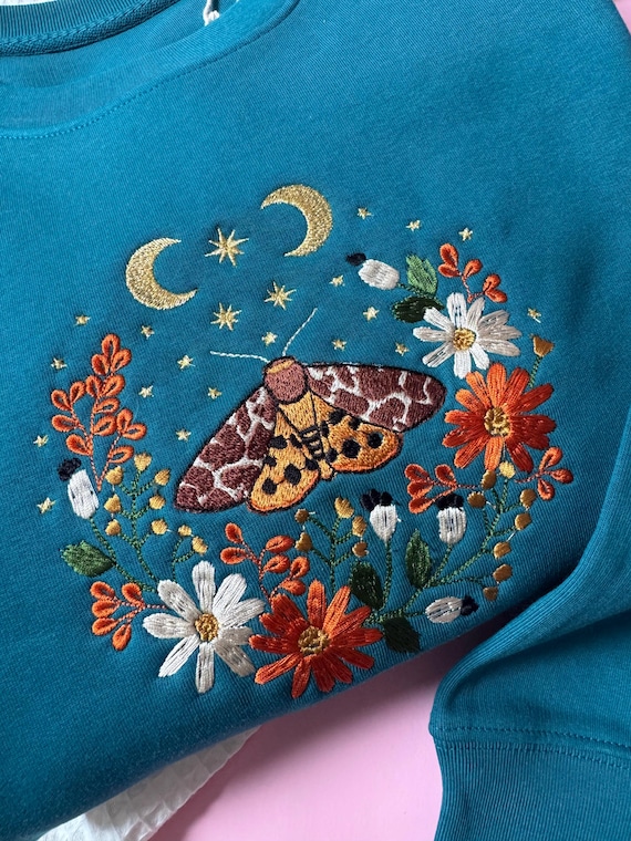 Cosy Cottage Celestial Golden Butterfly Embroidered Sweatshirt | Magical Gifts | Fairy Jumper | Cottage Nature Sweater | Moths & Flowers