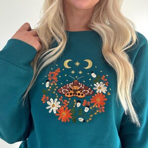Cosy Cottage Celestial Golden Butterfly Embroidered Sweatshirt | Magical Gifts | Fairy Jumper | Cottage Nature Sweater | Moths & Flowers