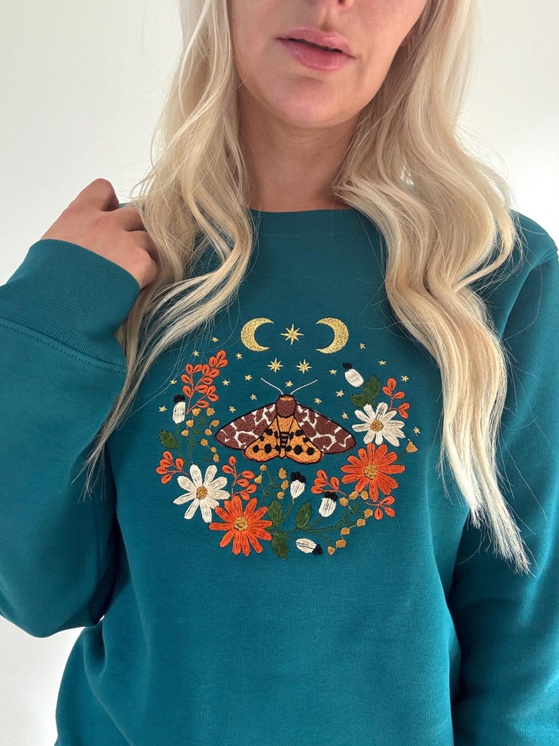 Cosy Cottage Celestial Golden Butterfly Embroidered Sweatshirt | Magical Gifts | Fairy Jumper | Cottage Nature Sweater | Moths & Flowers