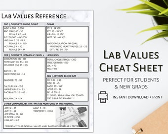 Laboratory Values Cheat Sheet | study guide for healthcare professional students