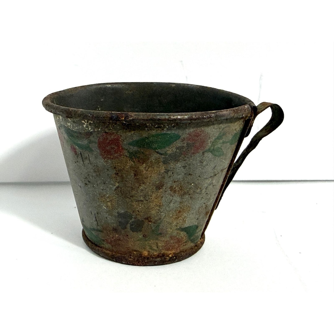 Very Old Rusted Cups Antique Primitive Tin Cup Hand Painted Floral Rose Rusted Metal Pail - Etsy