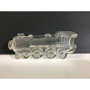 Vintage Glass Train Locomotive Engine Candy Container Clear