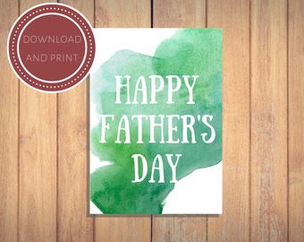 Watercolor Father's Day Card: Simple Green Design (PDF Printable)