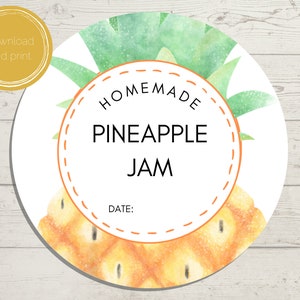 Printable Pineapple Jam Jar Labels | Mason Jar Canning Tags | 2&quot; x 2&quot; Canning Jar Stickers | PDF Instant Download