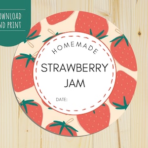 Printable Strawberry Jam Jar Labels | Mason Canning Jar Round Tags Stickers | Round Labels for Jar Lids | Digital Download