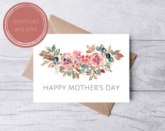 Mothers Day Card Printable | Happy Mother's Day Card | Printable Mother's Day Card | Digital Download | Watercolor Floral | PDF PNG JPG