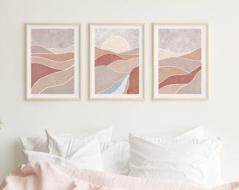 Boho Wall Art Set of 3 | Neutral Gallery Wall Art Set | Set of 3 Wall Art Sunrise | Instant Digital Download Printable Wall Art