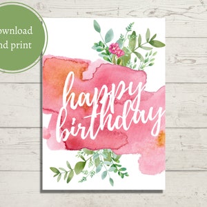 Alles Gute zum Geburtstagskarte zum Ausdrucken | Druckbare Blumen-Geburtstagskarte | Geburtstagskarte | Rosa Aquarell