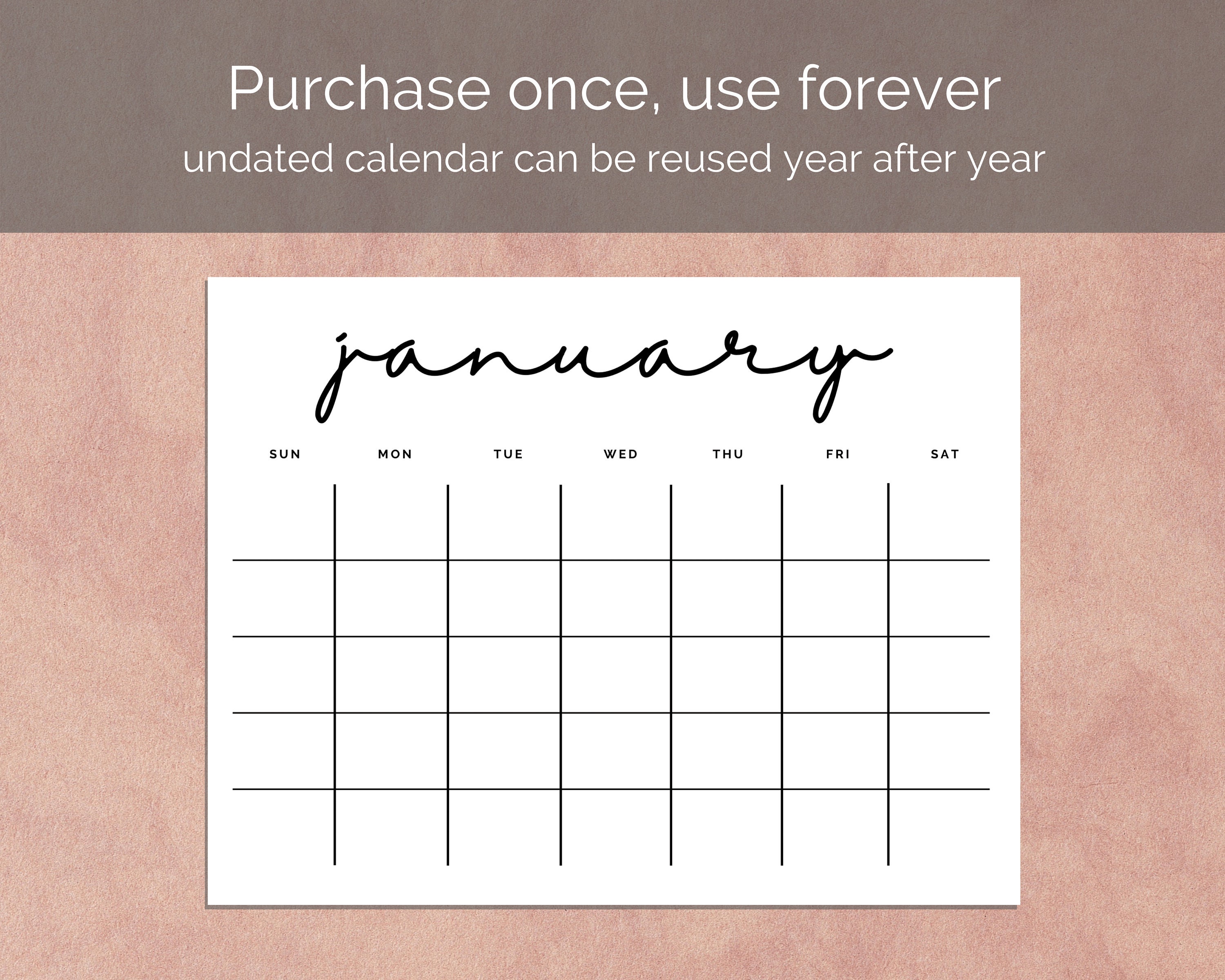 Printable Blank Monthly Calendar | Undated Calendar Printable | Desk ...