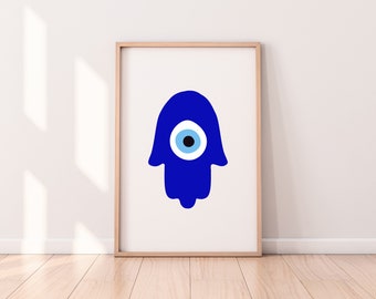 Blue Hamsa Print: Modern Jewish Home Decor (Digital Download)