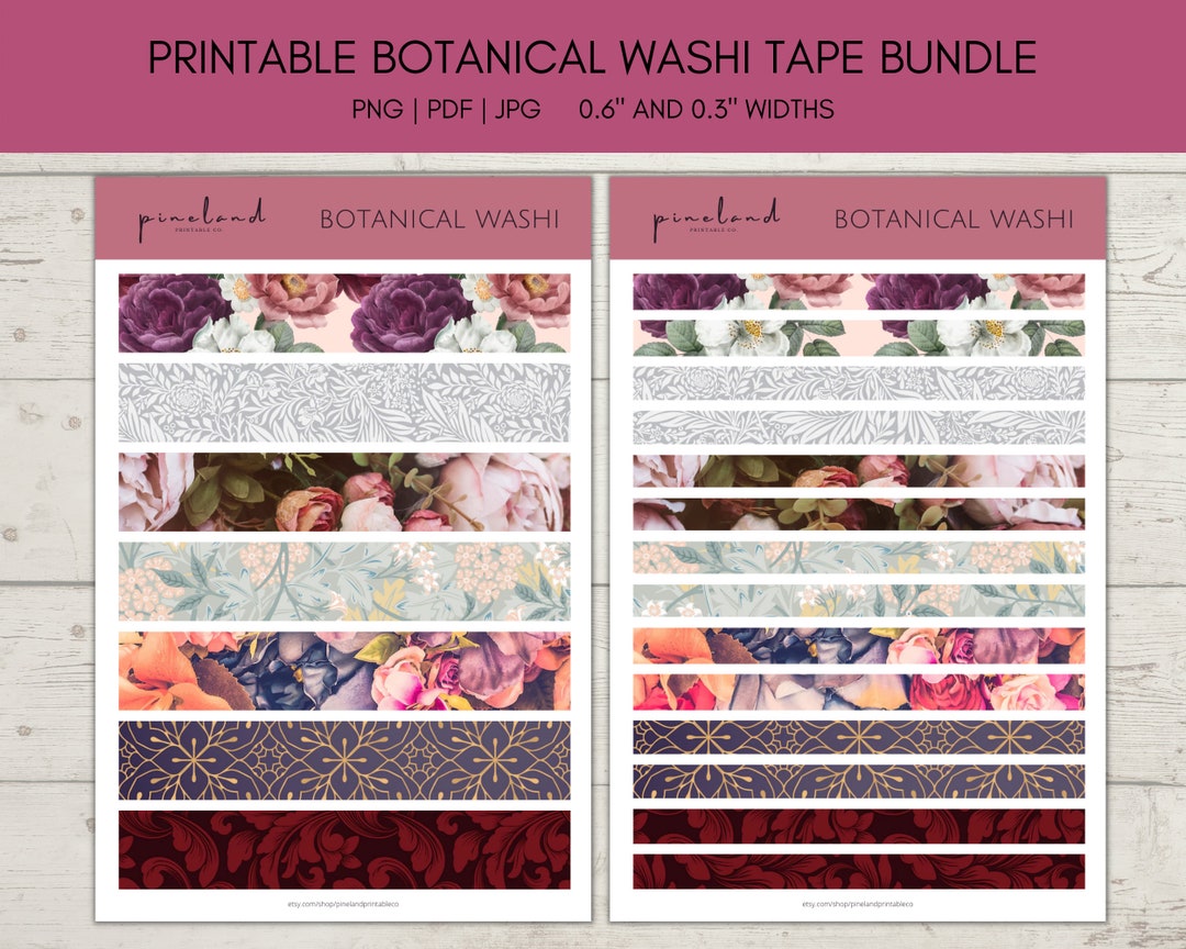 Printable Floral Washi Tape Stickers: Botanical Bundle (PDF PNG JPG) - Etsy