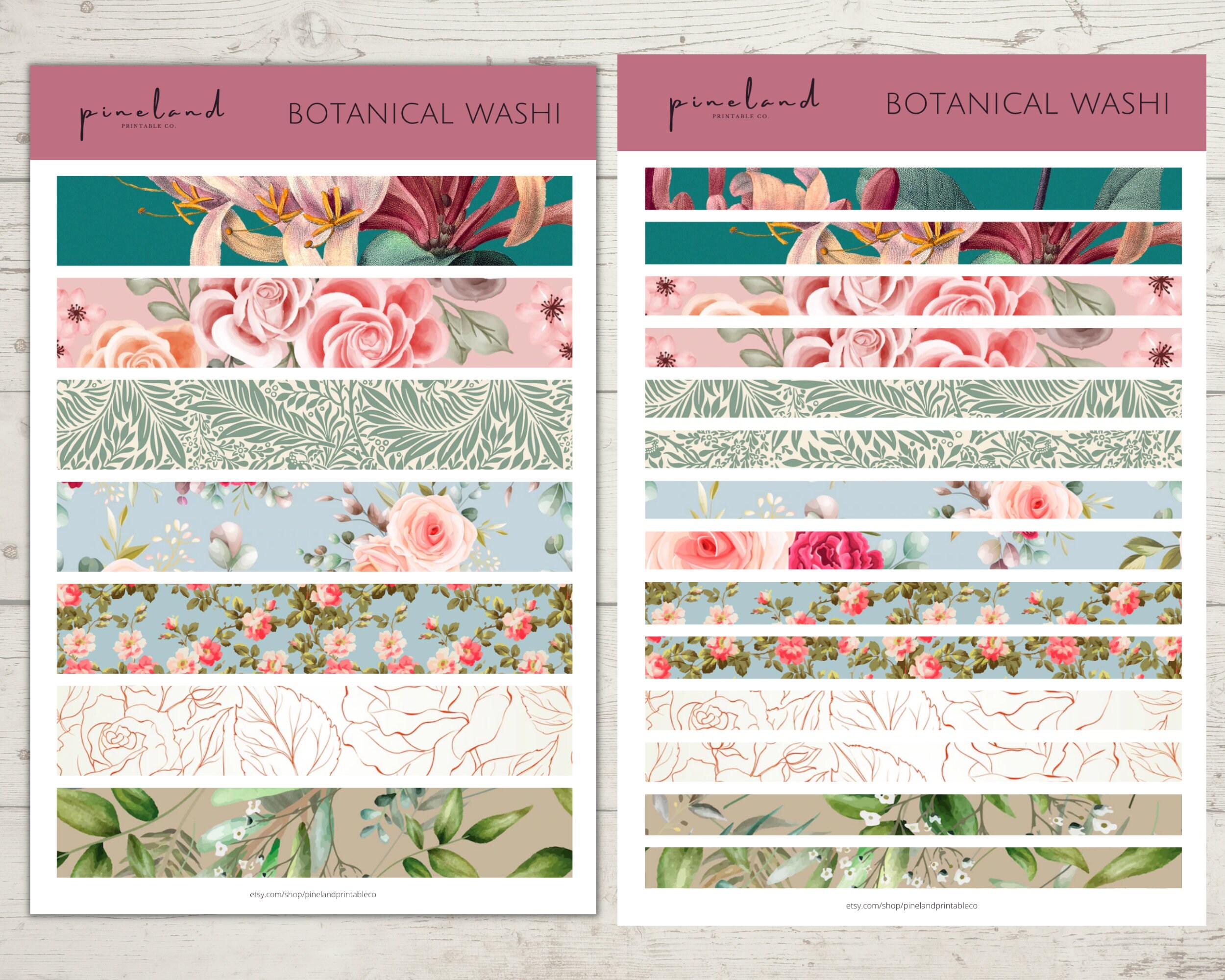Printable Floral Washi Tape Stickers: Botanical Bundle (PDF PNG JPG) - Etsy