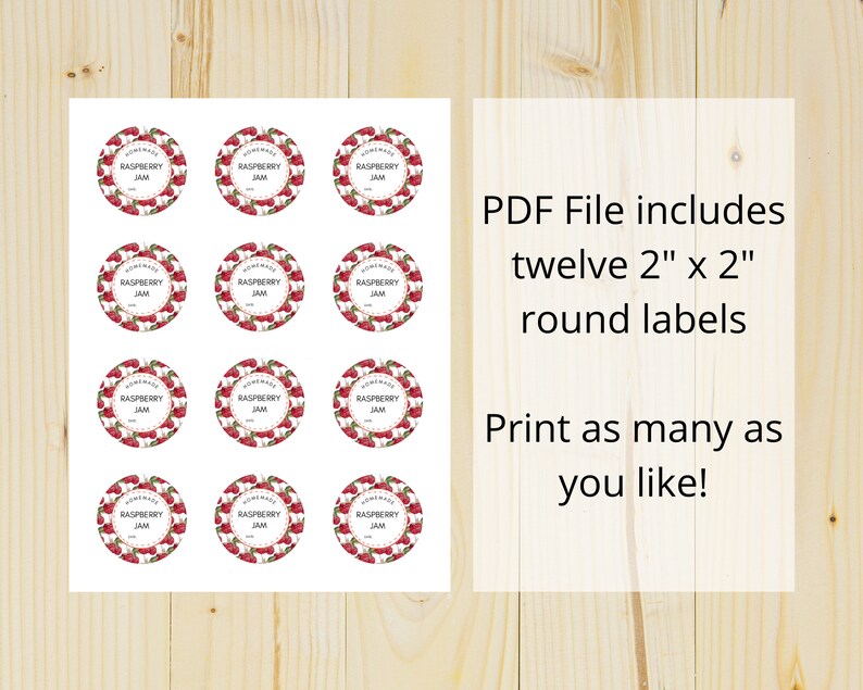 Printable Raspberry Jam Labels: 2" Round Mason Jar Stickers (digital ...