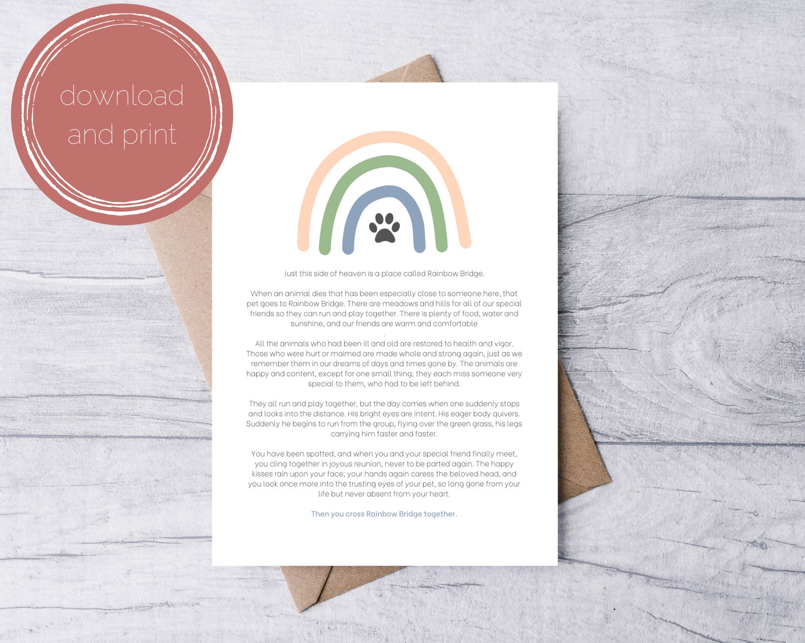 Rainbow Bridge Poem Printable Pet Sympathy Card | Loss of Dog | Loss of ...