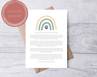 Rainbow Bridge Poem Printable Pet Sympathy Card | Loss of Dog | Loss of Cat | Loss of Pet | Instant Digital Download
