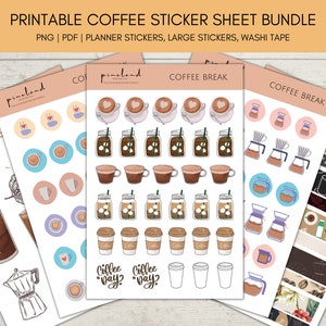 Printable Coffee Stickers: Planner & Journal Washi Tape (PDF, PNG)