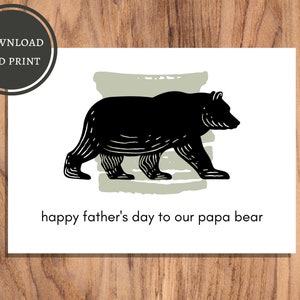 Impression numérique de carte de fête des pères | Carte de fête des pères imprimable par enfants ou femme | papa ours carte | Téléchargement instantané | PDF PNG PDF