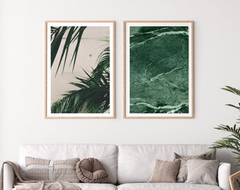 Green Wall Art Set of 2 | Printable Pink and Green Wall Art | Multiple Sizes and Ratios for Gallery Walls | Instant Digital Download JPG