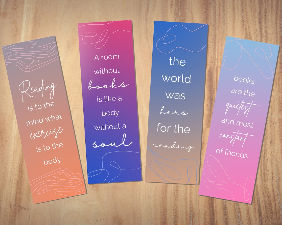 Printable Bookmarks Set Reading Quotes Bookmarks Set of 4 Etsy