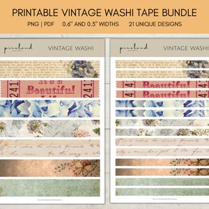 Vintage Floral Washi Tape Set: Printable Scrapbook Stickers (PDF, PNG)