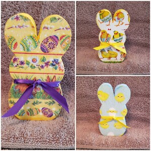 Decoupage Chunky Wooden 4 1/2&quot; Shelf Sitter EASTER BUNNIES