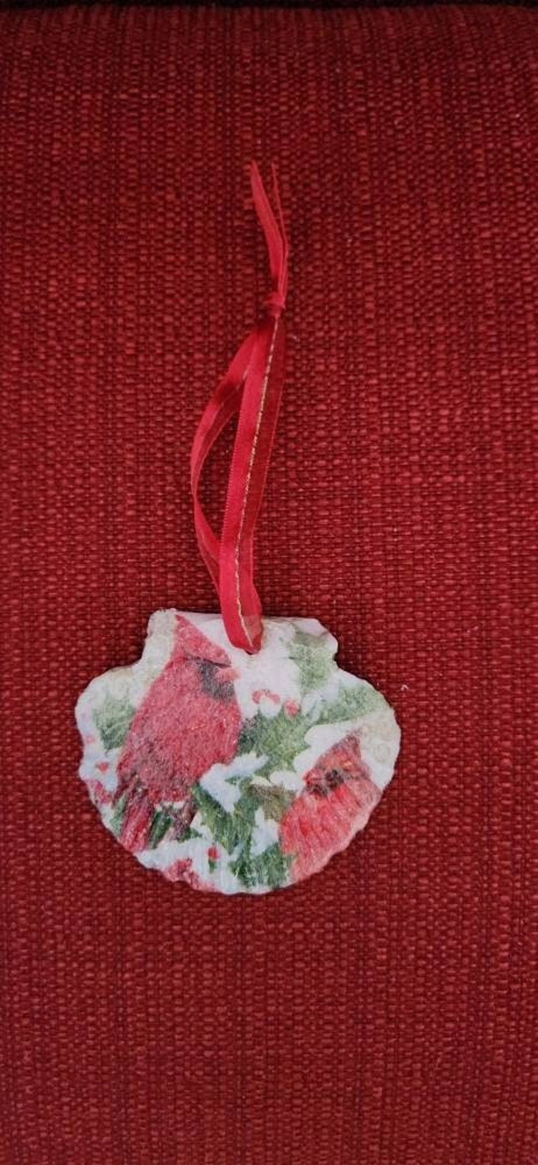 Decoupage 3 Inch Mexican Flat Shell CARDINAL PAIR DESIGN Ornament ...