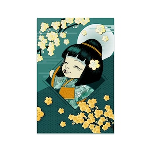 Carte illustrée Kokeshi_Noise_Bleue