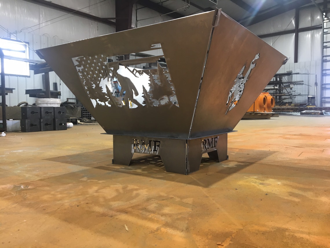 Large Custom Metal Fire Pit 4 Sided Collapsible Custom Heavy Etsy
