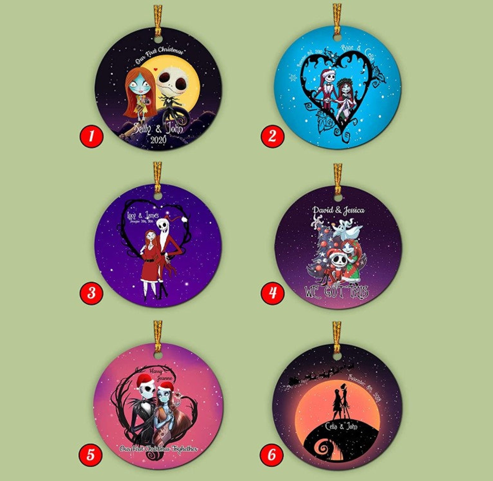 Personalized Jack Skellington and Sally Circle Ornaments Etsy