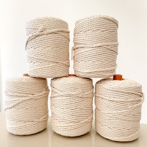Macrame Cord 4mm Natural White 1Kg Roll | Recycled Cotton Macrame Rope Twisted 3 Strand 200 Metres Ideal for Macrame Wall Hangings