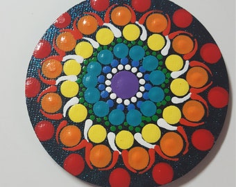 Mandala magnet, dot art magnet, rainbow mandala, kitchen magnets for refrigerator, boho artwork,gift for her,canvas magnet, stocking stuffer