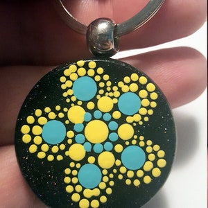 Mandala keychain, dot art keychains for women, dot art mandala, wooden keychain paintings, Christmas stocking stuffer, gifts for women